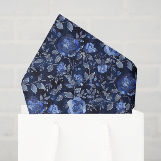 Blauwe Bloemige Bladeren Verjaardag Tissuepapier (Cadeauzakje)