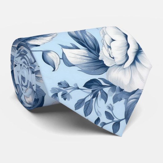 Blauwe bloemige bloem stropdas (Opgerold)