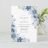 Blauwe Bloemige Botanische Bruiloft Kaart (Staand voorkant)
