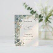 Blauwe Bloemige Botanische Save The Date Postkaart (Staand voorkant)