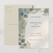 Blauwe Bloemige Botanische Save The Date Postkaart (Voorkant / Achterkant)