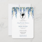 Blauwe bloemige bridgerton-thema, bruidstheeceremo kaart (Voorkant)
