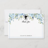 Blauwe bloemige bruidsdouche uit het Regency-tijdp Bedankkaart (Voorkant)
