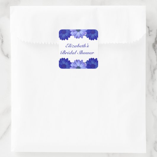 Blauwe bloemige bruidsdouche vierkante sticker (Tas)