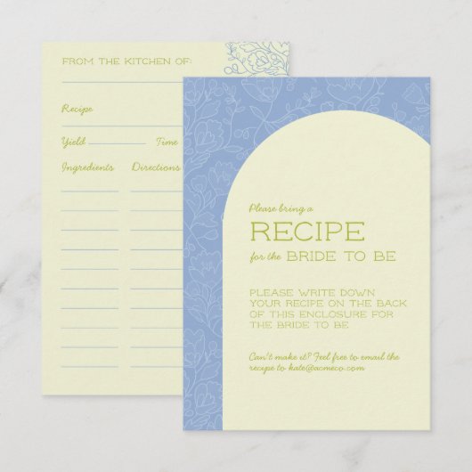 Blauwe Bloemige Bruidsfeest Receptkaarten Informatiekaartje (Voorkant / Achterkant)