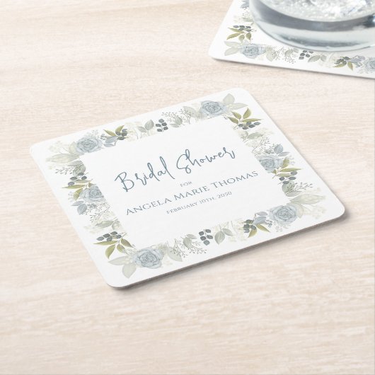 Blauwe Bloemige Bruidsmeisje Uitnodiging Aangepast Kartonnen Onderzetters (Schuin)