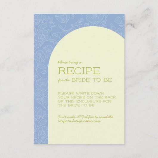Blauwe Bloemige Bruiloft Borrelhapjes Receptkaarte Informatiekaartje (Voorkant)