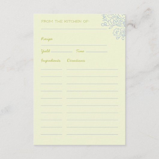 Blauwe Bloemige Bruiloft Borrelhapjes Receptkaarte Informatiekaartje (Achterkant)