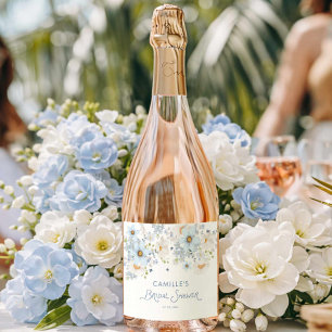 Blauwe Bloemige Bruiloft Bruiloft Borrel Sparkling Wijnetiket