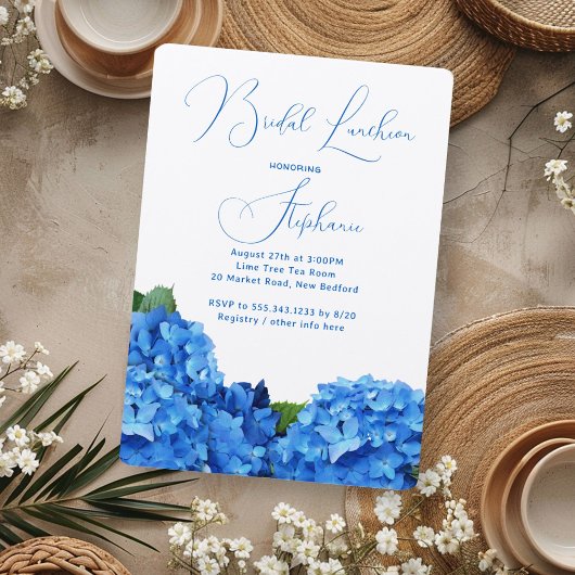 Blauwe Bloemige Bruiloft Feest Hydrangea Uitnodigi Kaart