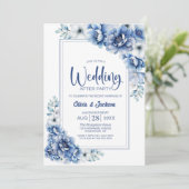 Blauwe bloemige bruiloft na het feest kaart (Staand voorkant)