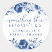 Blauwe Bloemige Bruiloftsshowers Ronde Sticker (Voorkant)