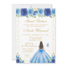 Blauwe Bloemige Bruine Haar Prinses Sweet Sixteen