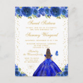 Blauwe Bloemige Bruine Haren Prinses Sweet Sixteen Briefkaart (Voorkant)