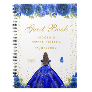 Blauwe Bloemige Bruine Haren Prinses Sweet Sixteen Notitieboek