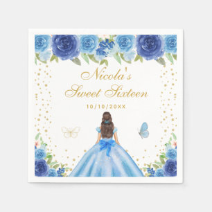 Blauwe Bloemige Bruine Haren Prinses Sweet Sixteen Servet