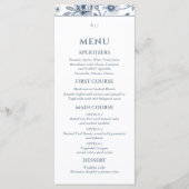 Blauwe Bloemige Chinoiserie Christelijk Trouwmenu Menu (Voorkant)