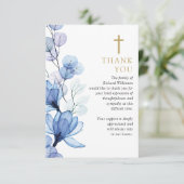 Blauwe bloemige christelijke viering van het leven bedankkaart (Staand voorkant)
