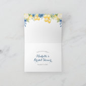 Blauwe bloemige citroen bruidsfeest bedankkaart (Binnen)