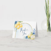 Blauwe bloemige citroen bruiloft bedankkaart (Voorkant)