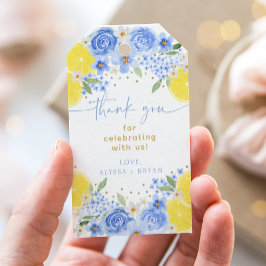 Blauwe Bloemige Citroen Hoofd Squeeze Bruidsfeest Cadeaulabel