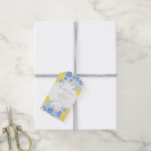 Blauwe Bloemige Citroen Hoofd Squeeze Bruidsfeest Cadeaulabel (Met Touw)