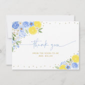 Blauwe bloemige citroen Main Squeeze bruiloft fees Bedankkaart (Voorkant)