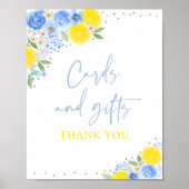 Blauwe bloemige citroenkaart & cadeaus bruidsdouch poster (Voorkant)