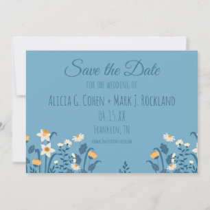 Blauwe bloemige Daisy Trouwkaart Save the Date