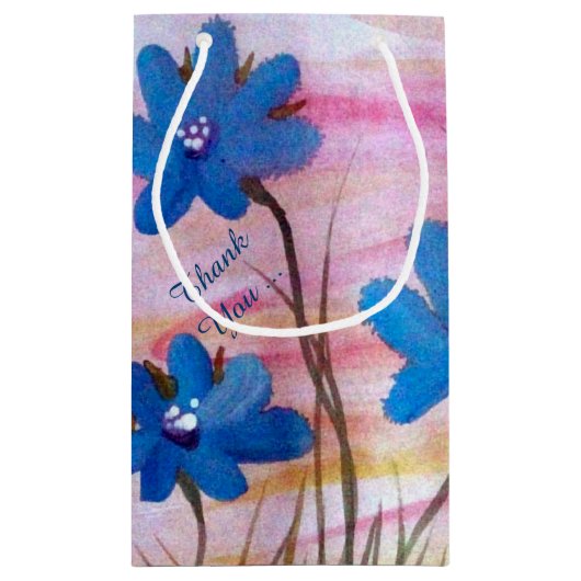 Blauwe bloemige dank je cadeauzakje (Achterkant)