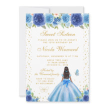 Blauwe Bloemige Donkere Huid Prinses Sweet Sixteen