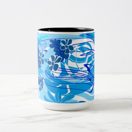 Blauwe Bloemige Draaikolk — Moderne Abstracte Mok (Center)