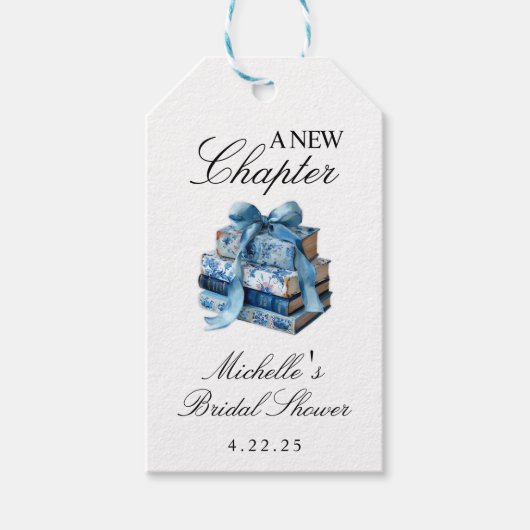 Blauwe Bloemige Een Nieuw Hoofdstuk Bruidsdouche  Cadeaulabel (Voorkant)