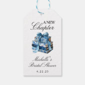 Blauwe Bloemige Een Nieuw Hoofdstuk Bruidsdouche  Cadeaulabel (Achterkant)