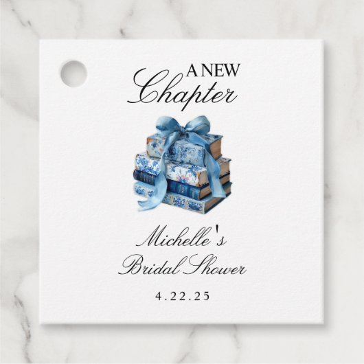 Blauwe Bloemige: Een Nieuw Hoofdstuk Bruidsfeest  Bedankjes Labels (Voorkant)