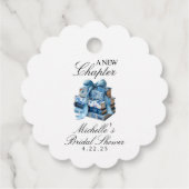 Blauwe Bloemige Een Nieuwe Hoofdstuk Bruiloft Fees Bedankjes Labels (Achterkant)