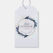 Blauwe bloemige Eid Mubarak cadeautag Elegante isl Cadeaulabel (Voorkant)