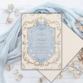 Blauwe Bloemige Elegante Gouden Frame Bruiloft Kaart