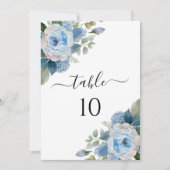 Blauwe Bloemige Elegante Trouwtafel Nummerkaarten Kaart (Voorkant)