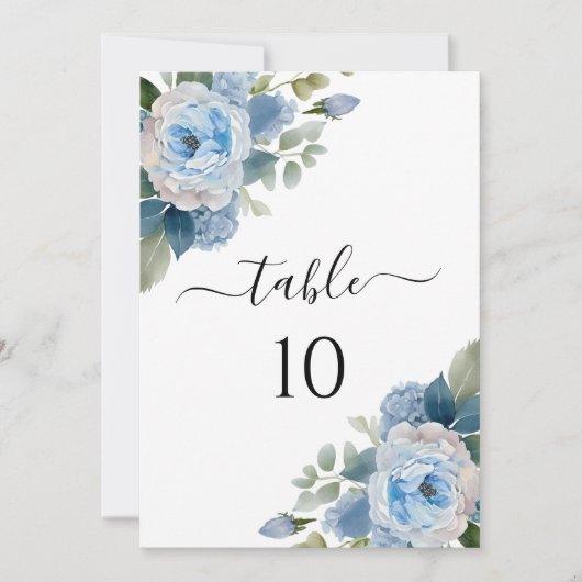 Blauwe Bloemige Elegante Trouwtafel Nummerkaarten Kaart (Voorkant)