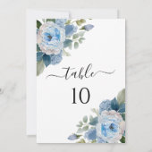 Blauwe Bloemige Elegante Trouwtafel Nummerkaarten Kaart (Achterkant)
