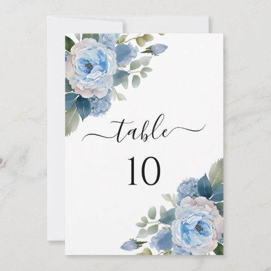 Blauwe Bloemige Elegante Trouwtafel Nummerkaarten Kaart (Achterkant)