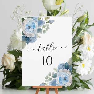 Blauwe Bloemige Elegante Trouwtafel Nummerkaarten Kaart