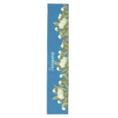 Blauwe Bloemige Elegante Witte Pioenrozen Medium Tafelloper (Voorkant)