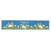 Blauwe Bloemige Elegante Witte Pioenrozen Medium Tafelloper (Horizontaal)