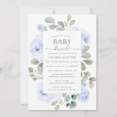 Blauwe Bloemige Eucalyptus Baby Brunch Uitnodiging (Voorkant)