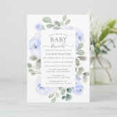 Blauwe Bloemige Eucalyptus Baby Brunch Uitnodiging (Staand voorkant)
