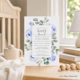 Blauwe Bloemige Eucalyptus Baby Brunch Uitnodiging