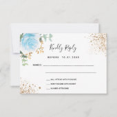 Blauwe bloemige eucalyptus doop RSVP kaart (Voorkant)