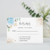 Blauwe bloemige eucalyptus doop RSVP kaart (Staand voorkant)